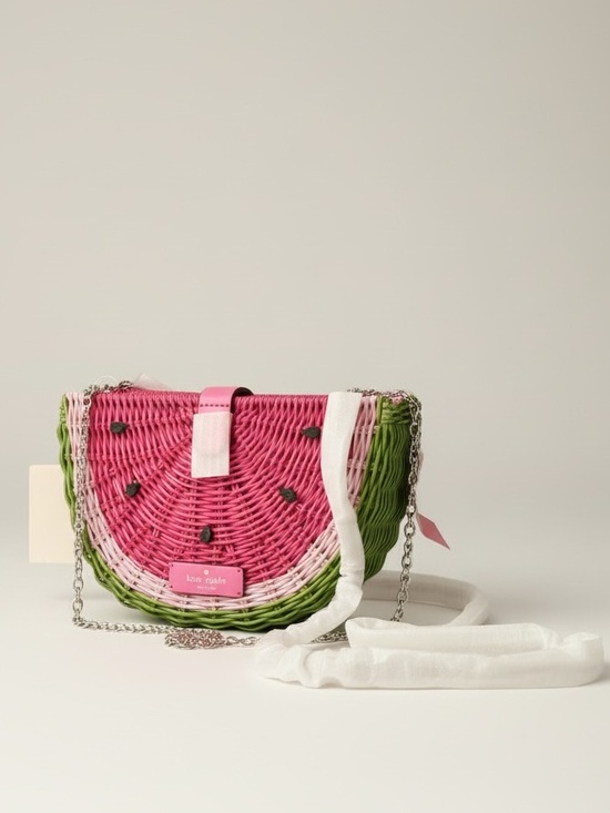 Kate Spade Watermelon Wicker Crossbody Novelty Bag NWT Chain Strap - Picture 3 of 13